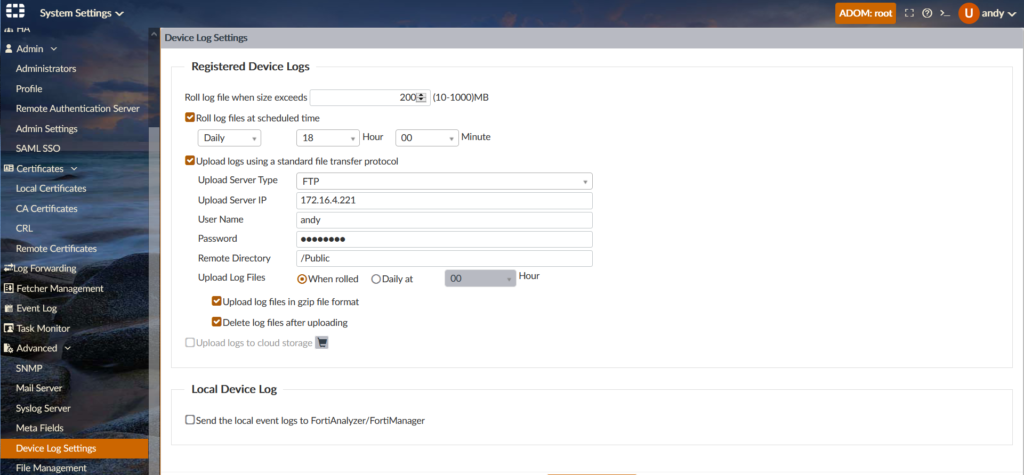 FortiAnalyzer-備份FortiGate log到外部儲存空間