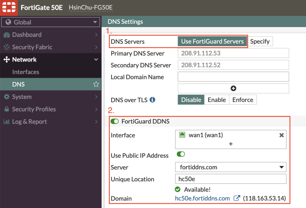 FortiGate DDNS Service