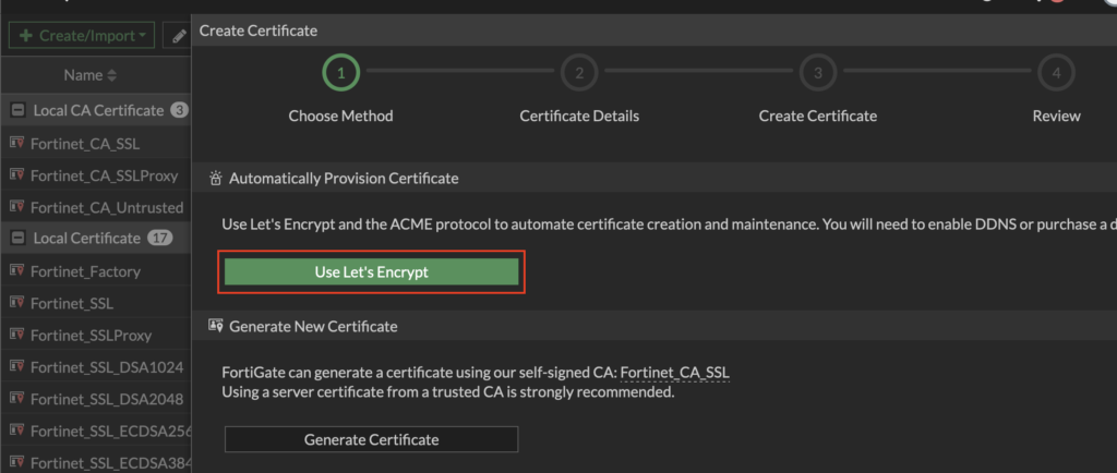 FortiGate ACME certificate