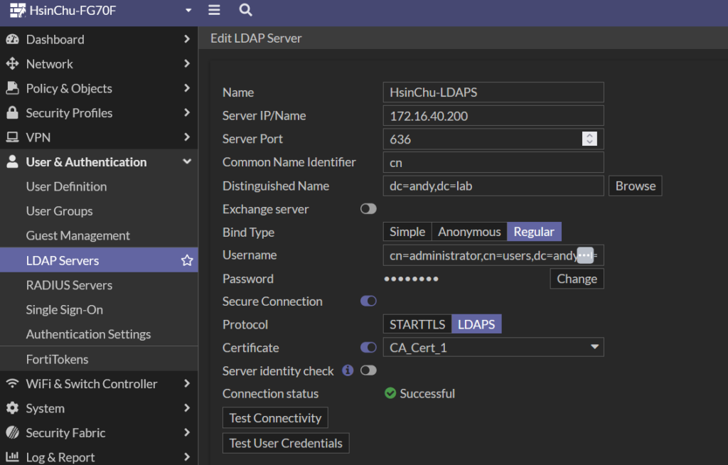 FortiGate LDAPS