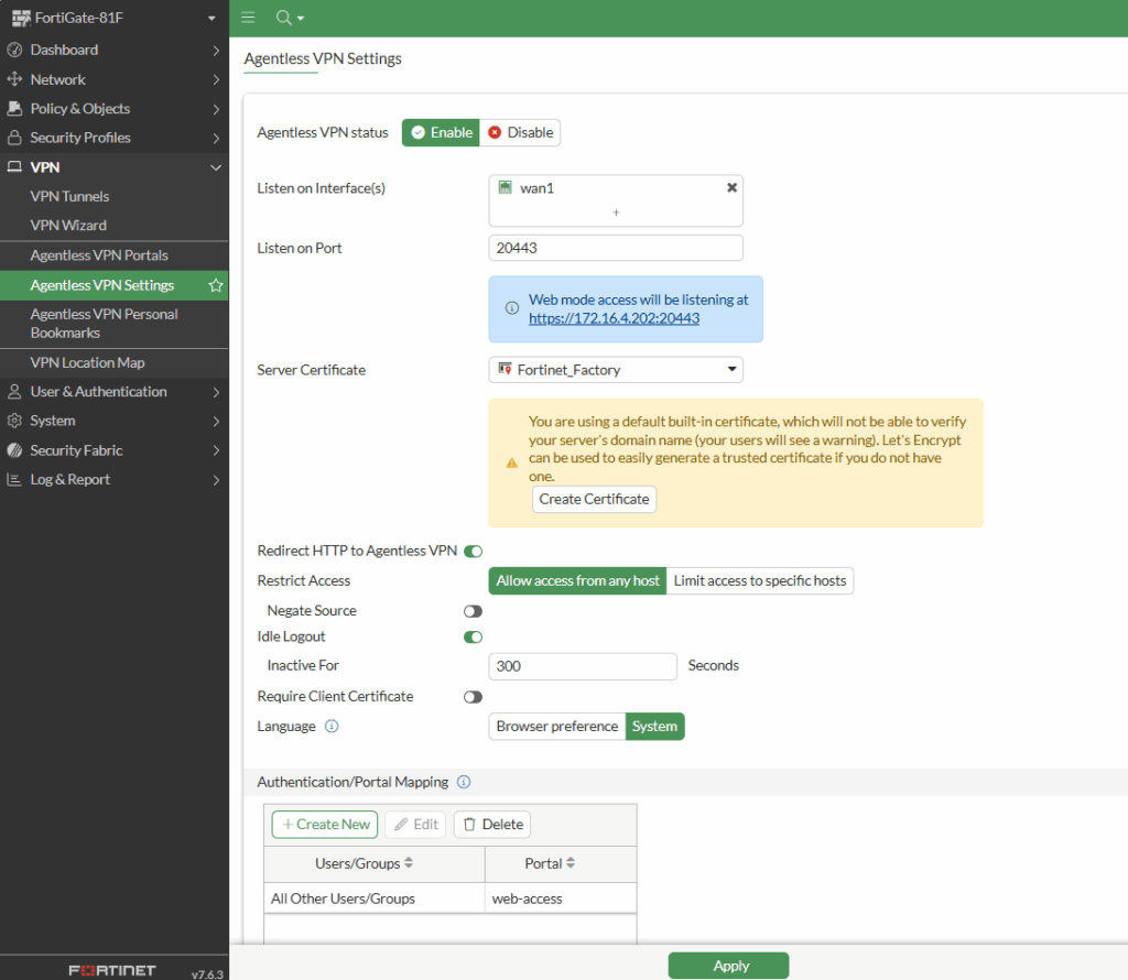 FortiGate Agentless VPN